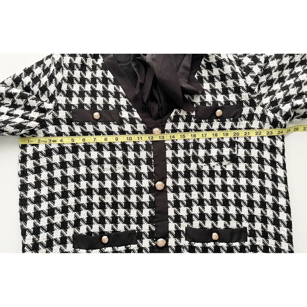 Tuckernuck Pomander Place Coco Tweed Houndstooth Bow Dress XXL Black White‎